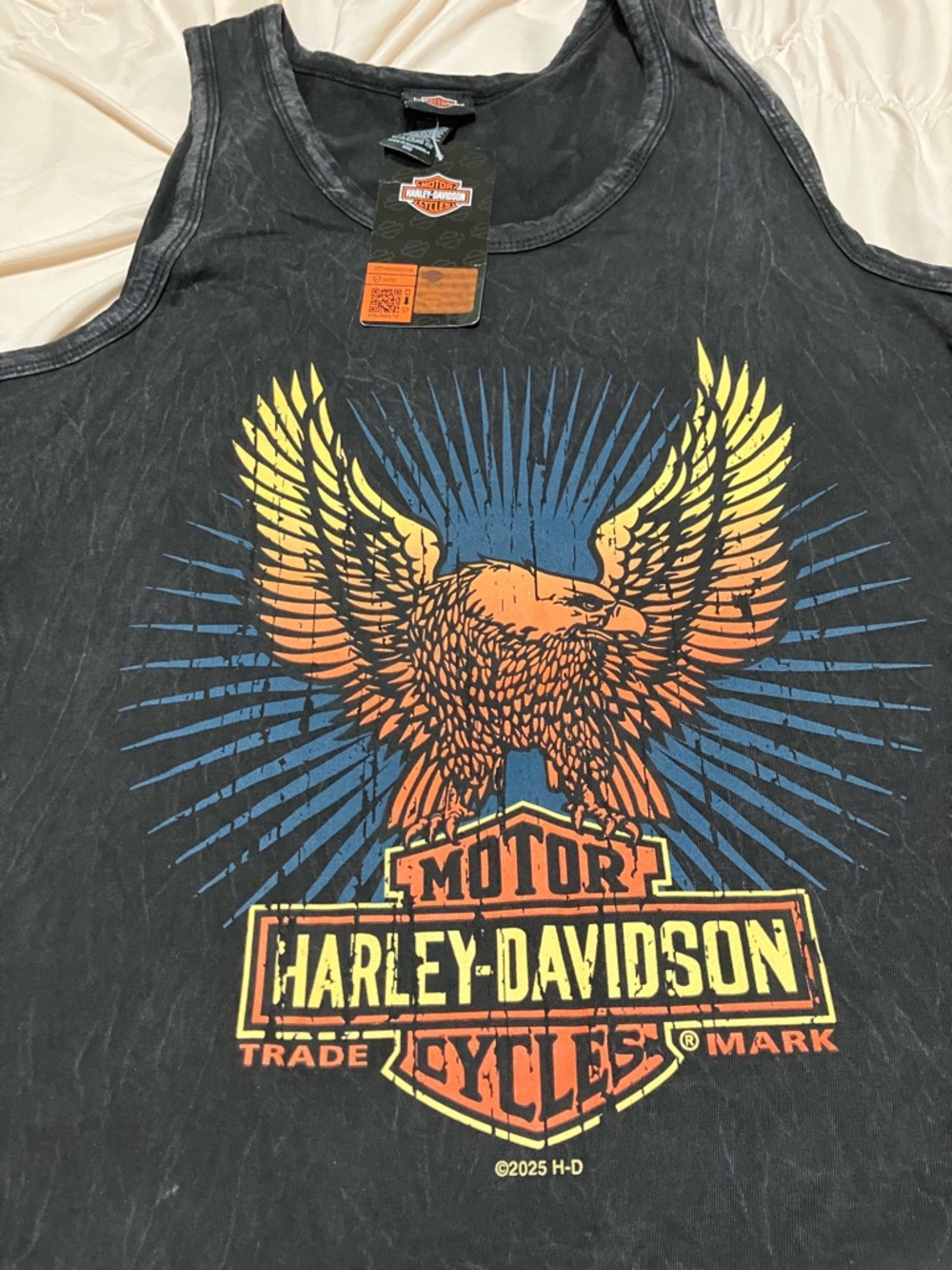 Harley-Davidson Black Tank with Yellow-Orange-Blue Eagle Graphic